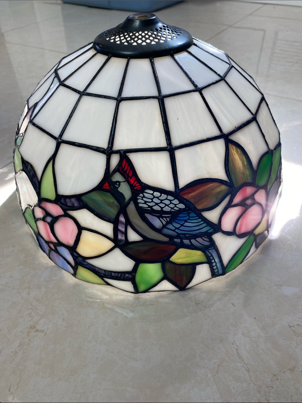 Stained Glass Lamp Shade Floral Cardinal Bird
